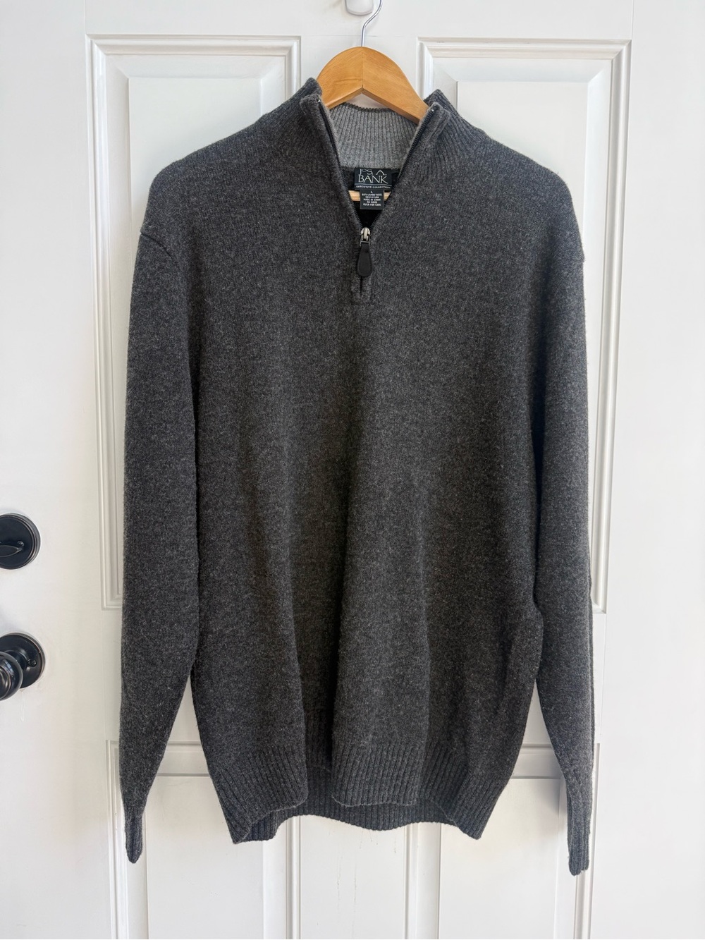Lamb’s Wool Blend Men's Charcoal Half-Zip Sweater Jos. A. Bank quiet luxury